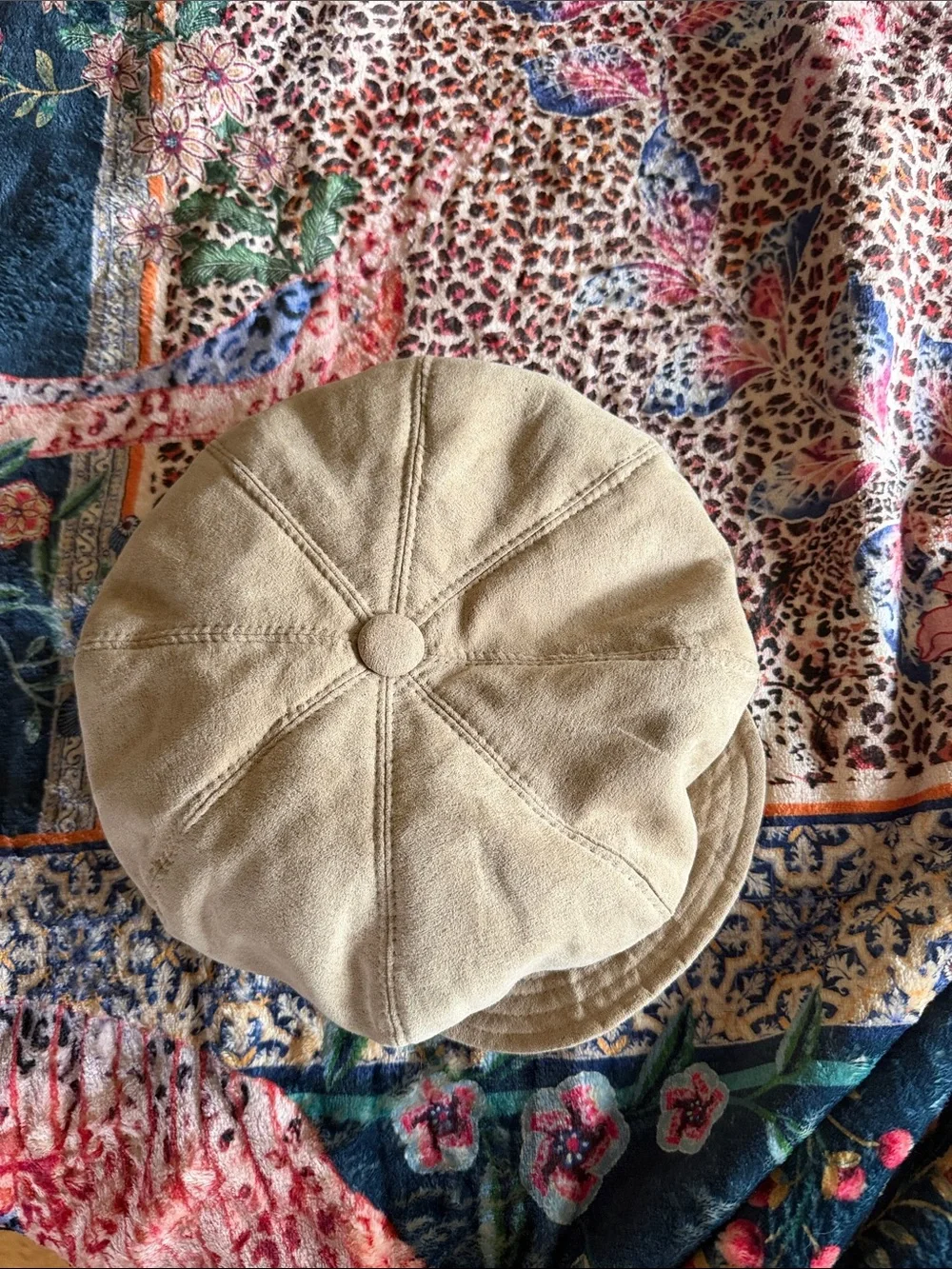 Beige Suede Newsboy Cap